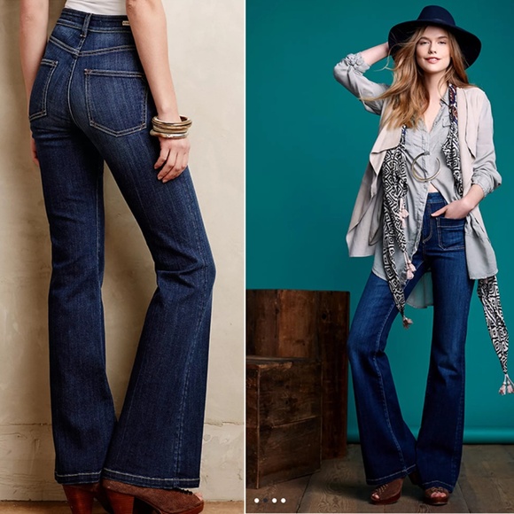 Anthro. Pilcro High-rise Superscript Flare Jeans in Dark Wash - Picture 1 of 11